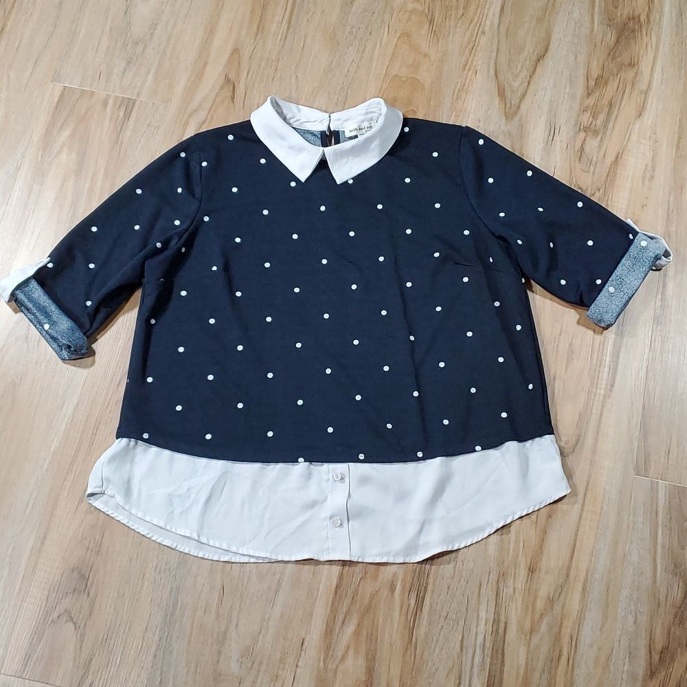🔹️Faith and Joy Blue & White Polka Dot Print Top Large